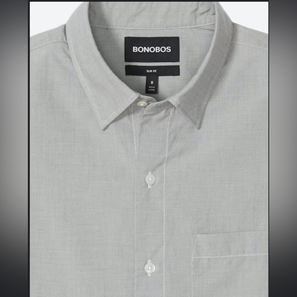 NEW BONOBOS “Washed Button Down Shirt” Size Medium Long in Grey and Tailored Fit